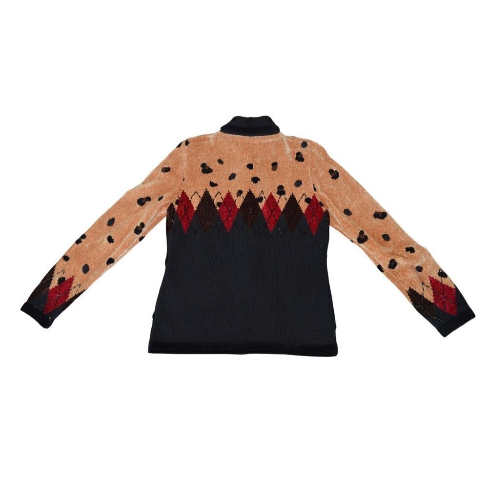 Vintage 90s Berer NWOT Beaded Diamond Leopard Cardigan Women Small Glam Rock Lux - Picture 10 of 11